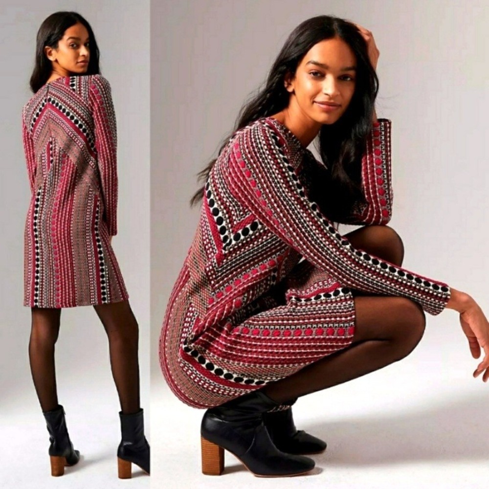 Anthropologie Maeve Kiera Jacquard Tunic Dress Geometric Shift Size‎ Medium